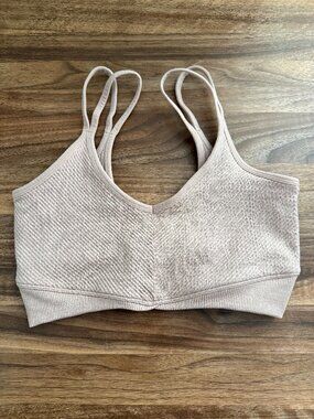 Buffbunny Collection Ribbed V Neck Double Strap Sports Bra M Mauve Pink NWOT